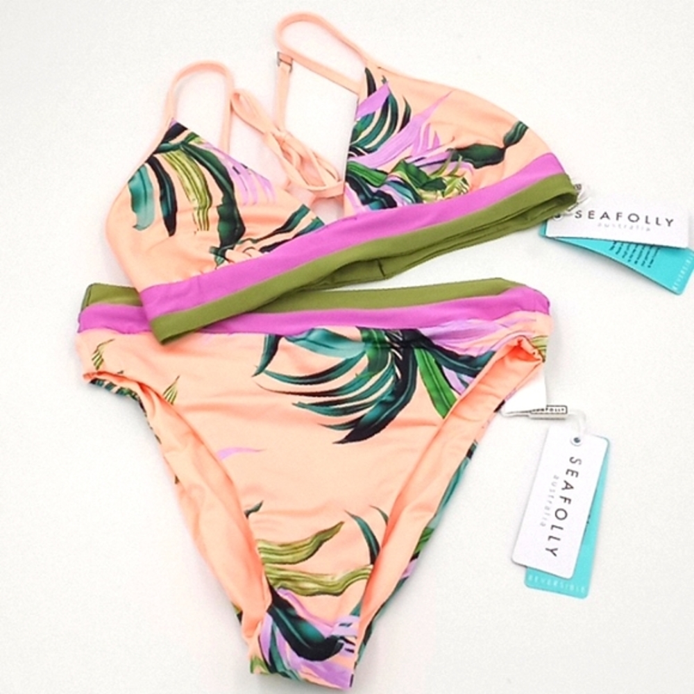 Seafolly‎ Las Palmas Reversible Fixed Tri Bra and High Rise Bottom 2pc Set